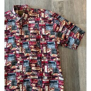 North River Outfitters Mens Camp Fishing Shirt Large Lures Red Gray Yellow